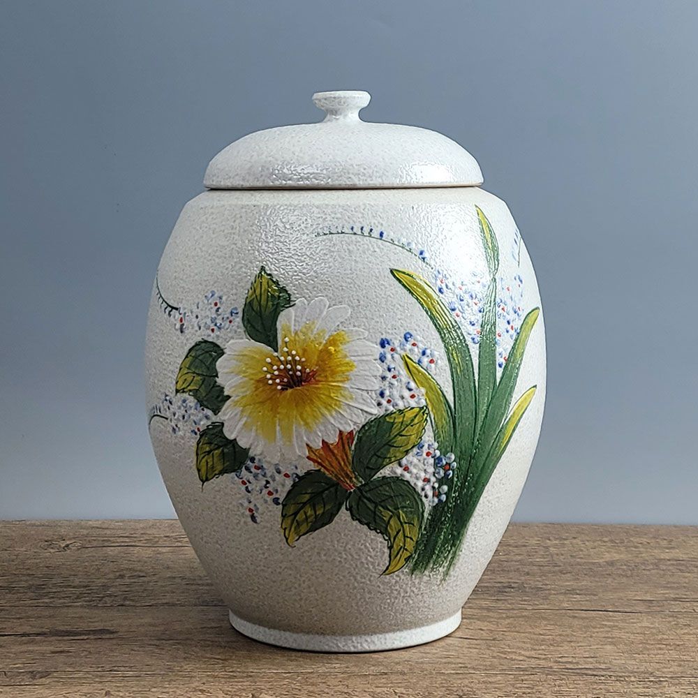 White inlaid chrysanthemum 10kg rice jar mixed grain entrance salt jar_KROWNiA25734