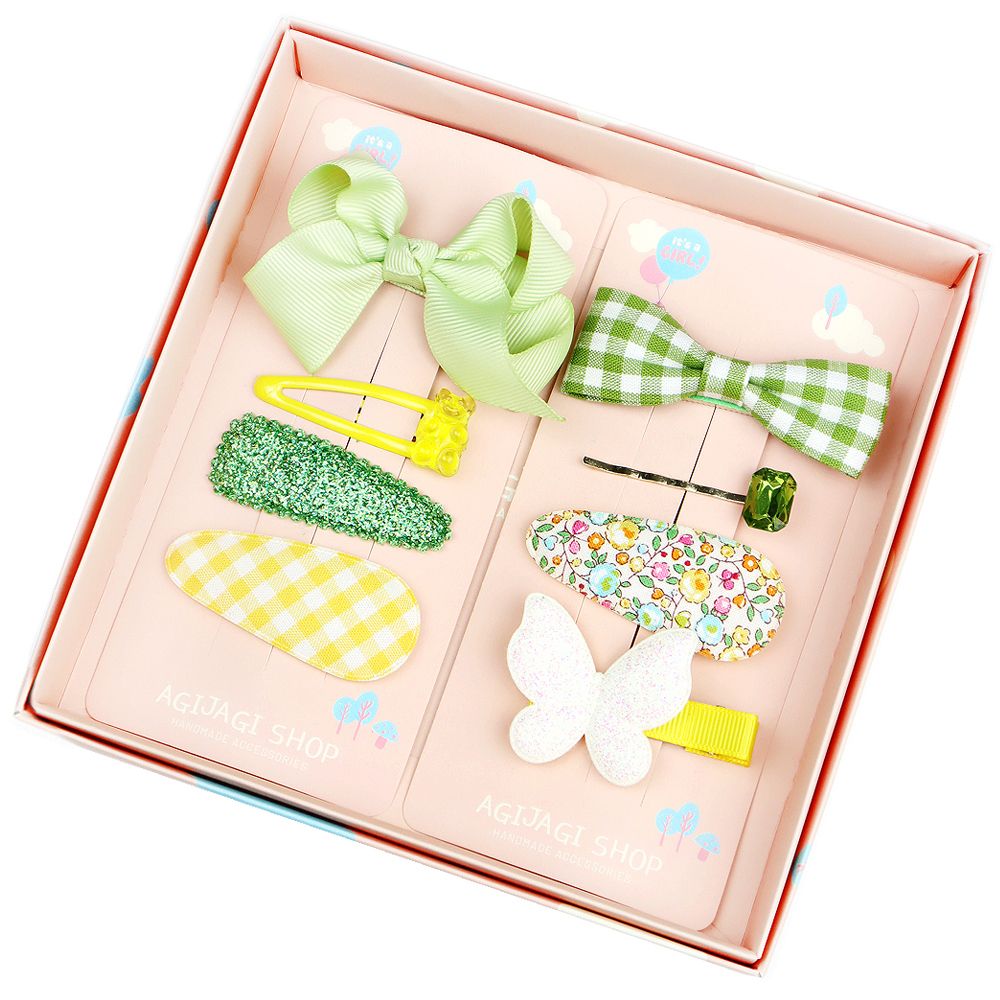 Lovely Ribbon Clamp Infant Hairpin 8-Piece Set Green_KROWNfA24549