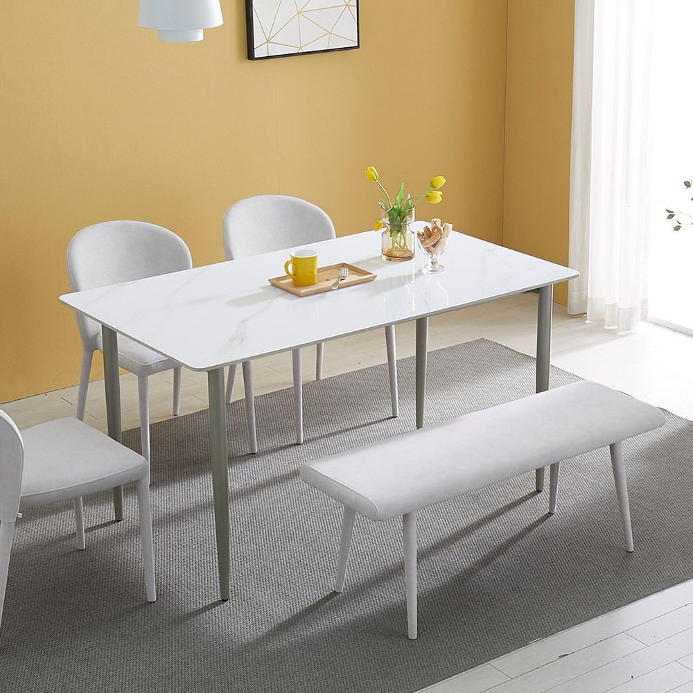 SD101S1 Whole Ceramic White 4-seater Bench Chair Dining Room Set Living Room_KROWNeA22085