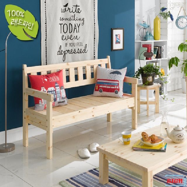 Red Pine Solid Wood 1560 Backrest Bench Chair GO-167_KROWNeA04658
