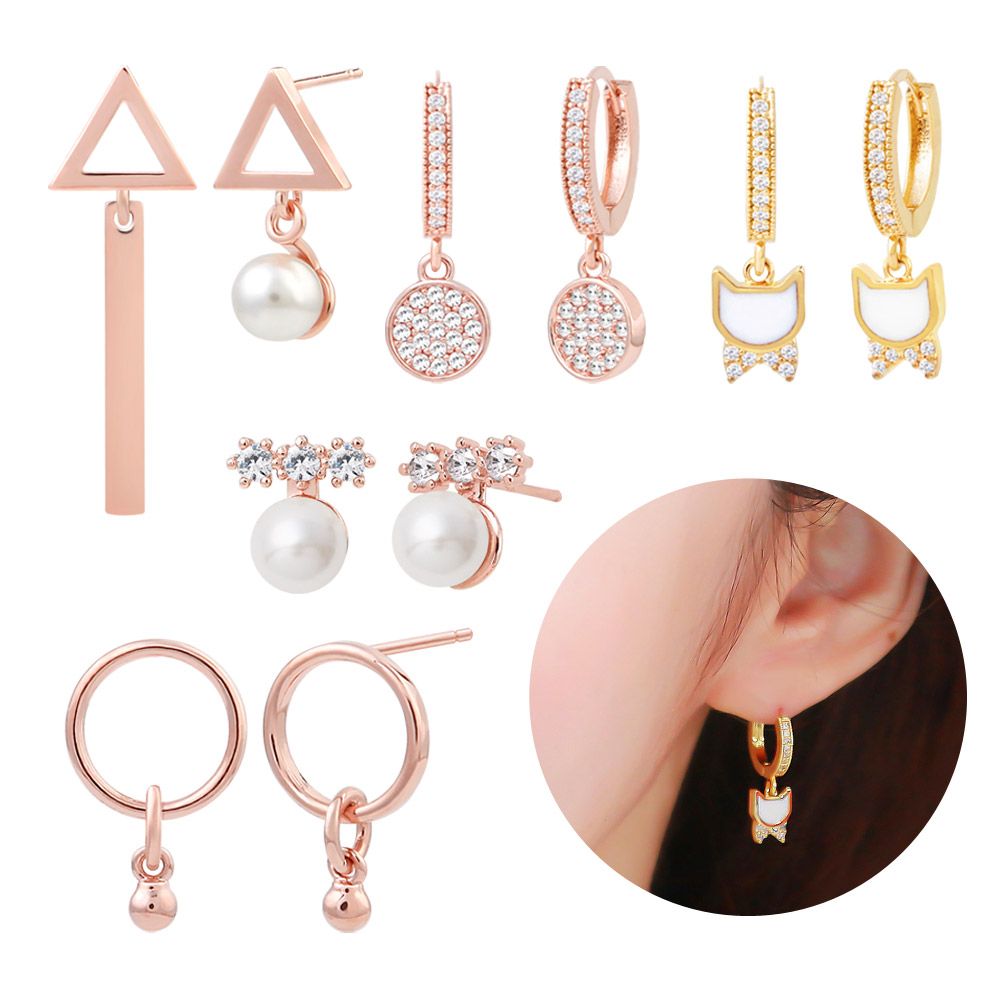 14K Gold-pin Rose Gold Pin Cubic Pearl Gold Needle Earrings_KROWNbA30194