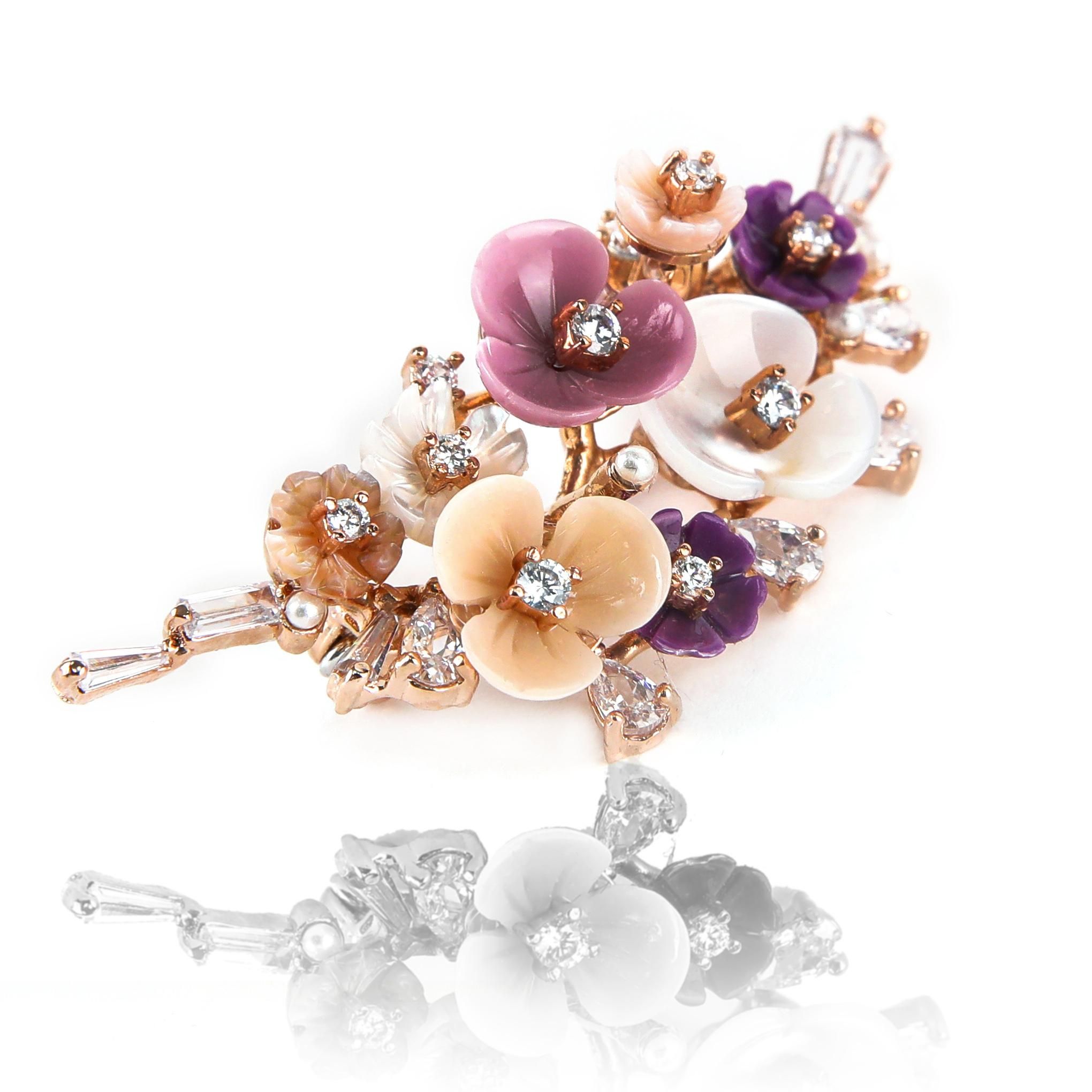 Natural mother-of-pearl calf zirconia pearl handmade brooch_KROWNbA29073