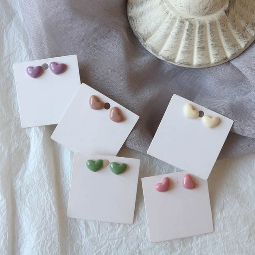 Cute convex heart earrings pastel tone daily lovely_KROWNbA17250