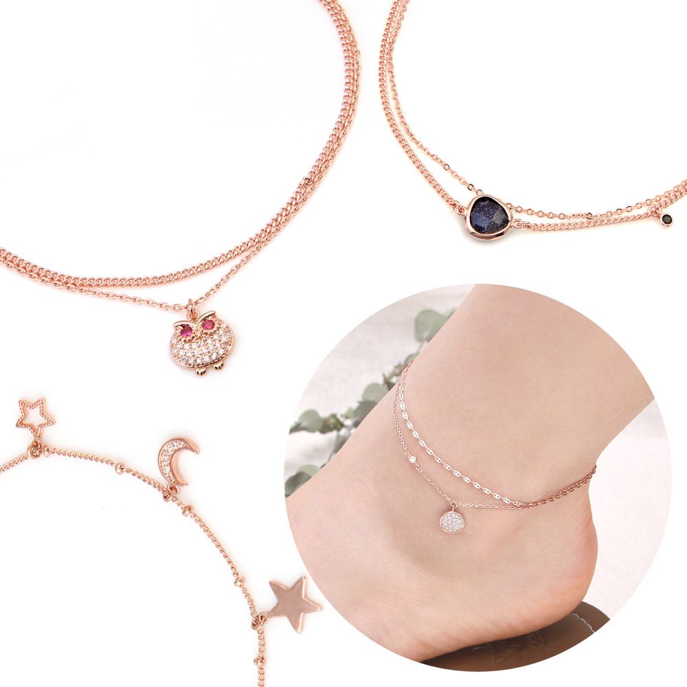 14Kgp rose gold cubic chain fashion anklet 4 types, choose 1_KROWNbA18662