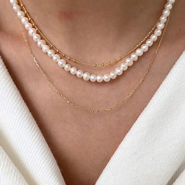 Silver 925 14K Gold Freshwater Pearl Necklace_KROWNbA14034
