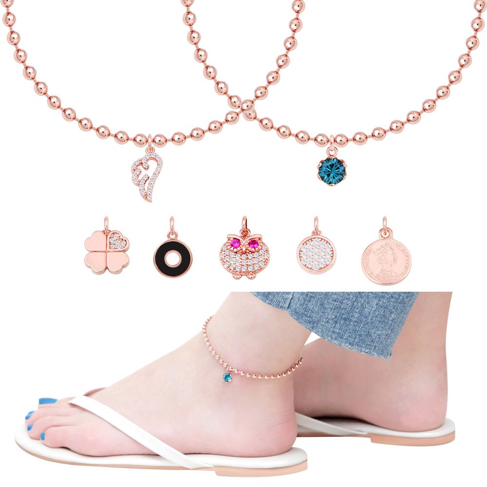 14kgp rose gold ball chain anklet (7 types), choose 1_KROWNbA01284