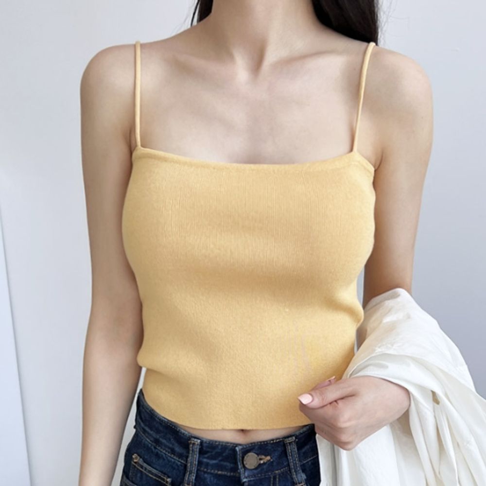 Basic women's knit tank top women's layered string tank top sleeveless_KROWNaA42647