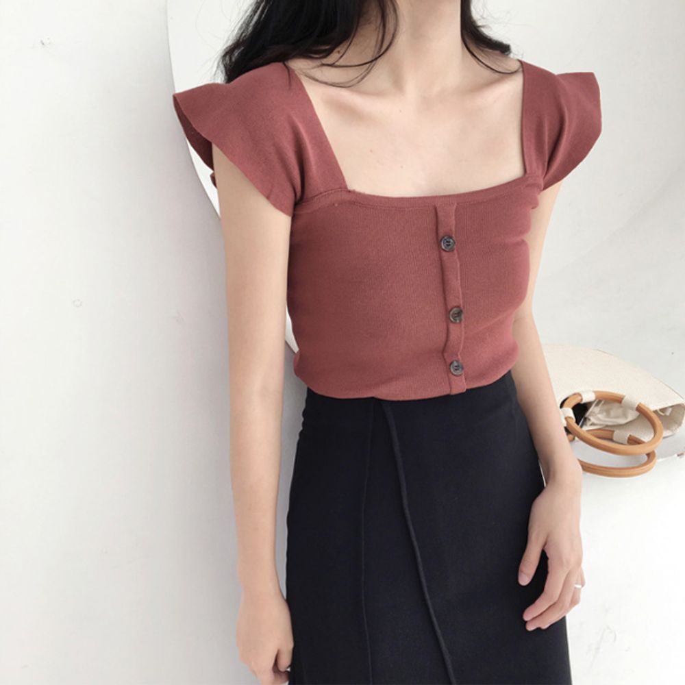 Square neck sleeveless summer knit_KROWNaA42367