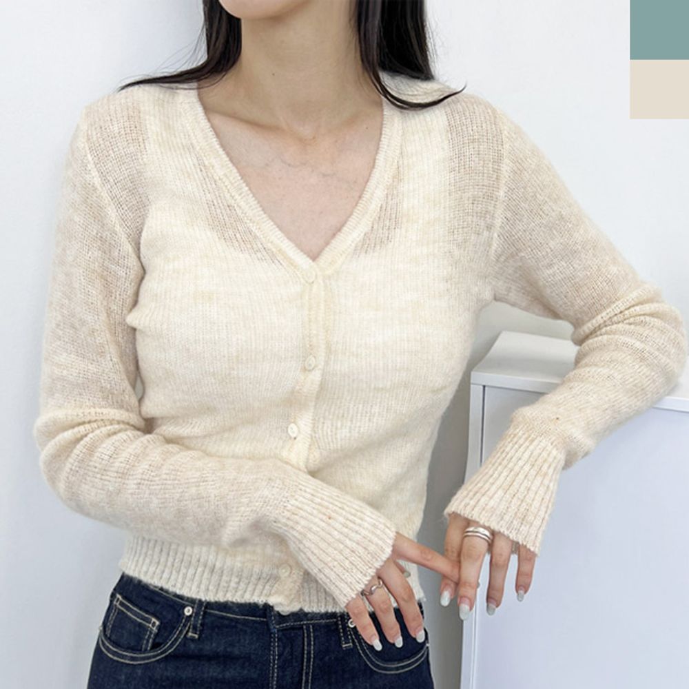 Women's V-neck knit thin cardigan 1P inter-season daily look_KROWNaA40795