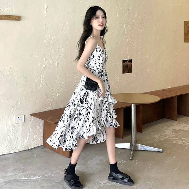 Women's daily comfortable pretty summer string tank top cancan one-piece skirt_KROWNaA38036