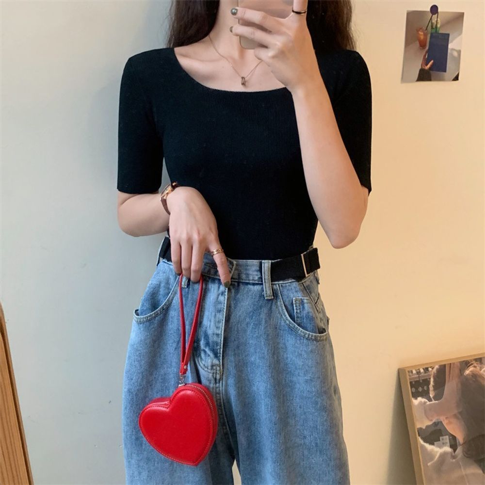 (BNCW-C3004) Slim fit square neck short sleeve t-shirt / 4 colors_KROWNaA27979