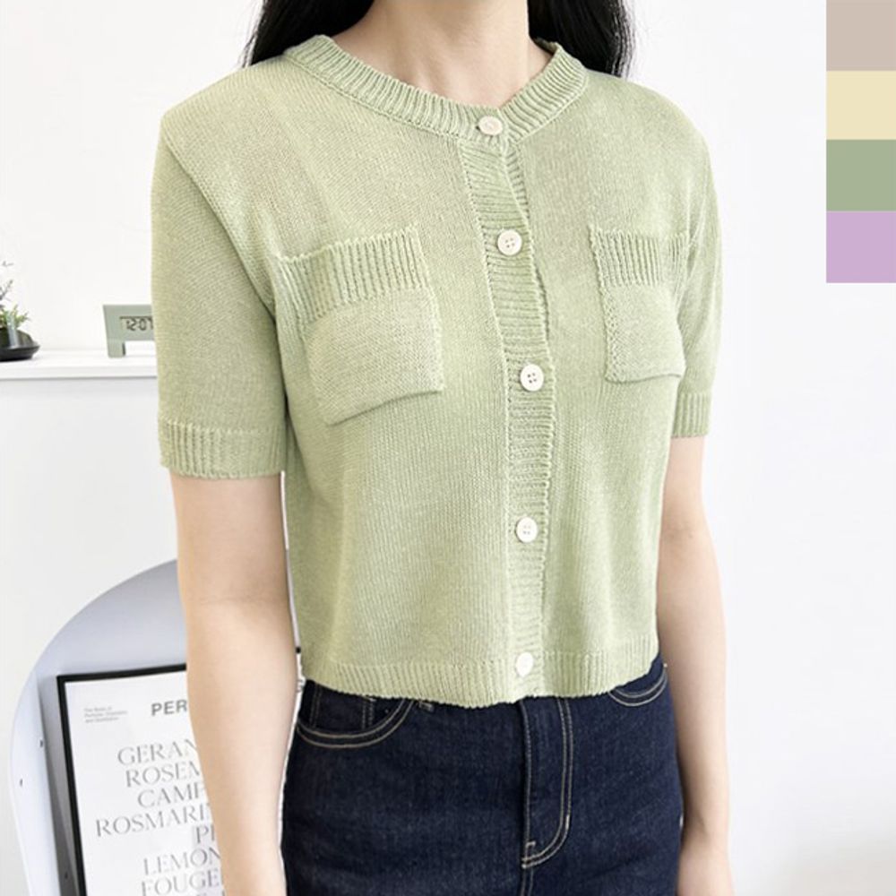Women's Summer Crop Knit Cardigan 1P Round See-through Short Sleeve_KROWNaA27579