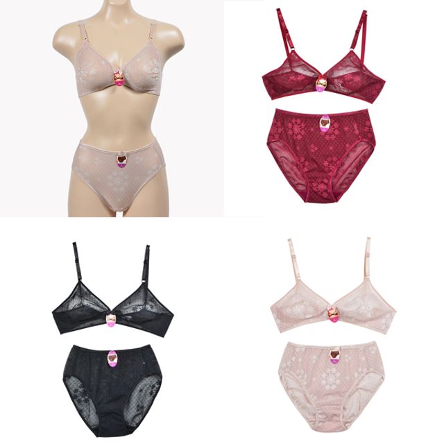 (Changmin) All mesh breathable flower single layer bra panties_KROWNaA23284